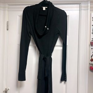 WHBM black M sweater dress, cowl neck and waist tie